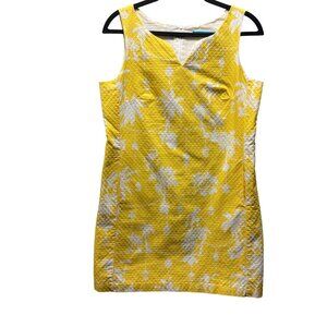 Tori Richard Womens Yellow Textured Mini Dress  Hawaiian Tropical Size 8 Pockets